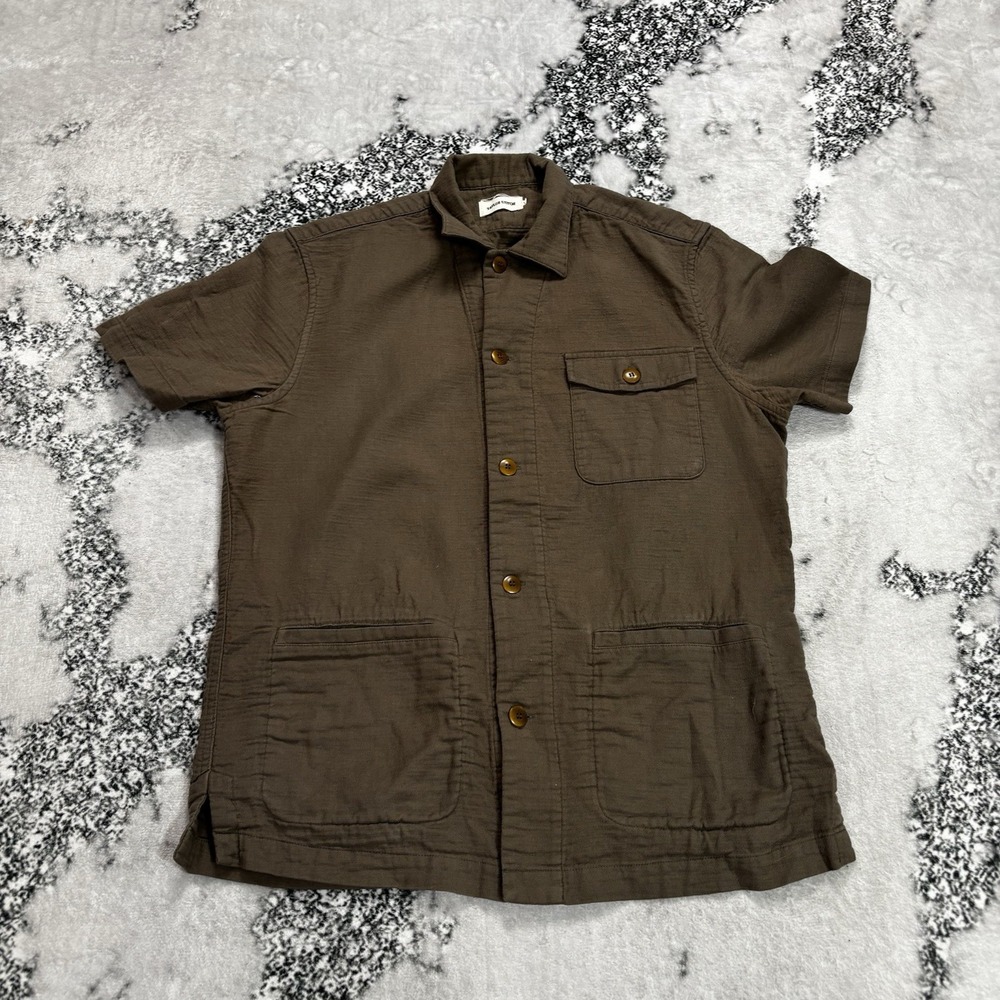 Taylor Stitch Men's Size 40 Large Brown Short Sleeve Utility Camp Shirt Jacket